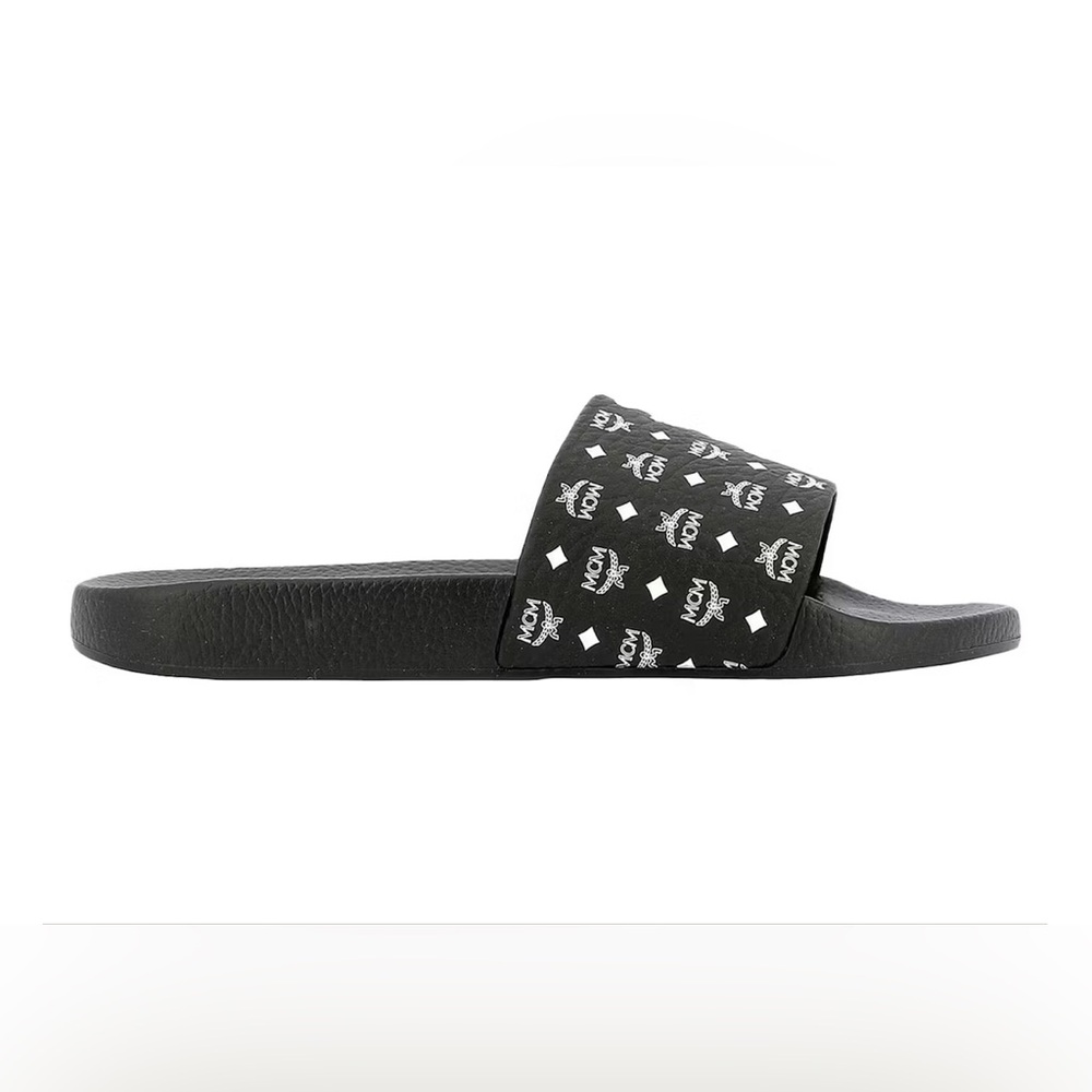 MCM MONOGRAM PRINT BLACK SLIDES